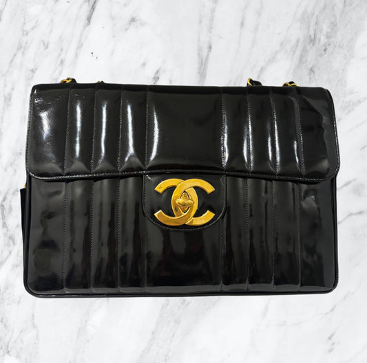 CHANEL Vintage Jumbo Vertical Patent Shoulder Bag